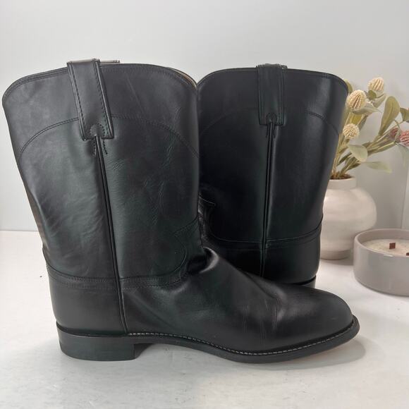 Justin Classic Roper Western Cowboy Leather Boots Black Men's 12E - Picture 6 of 9